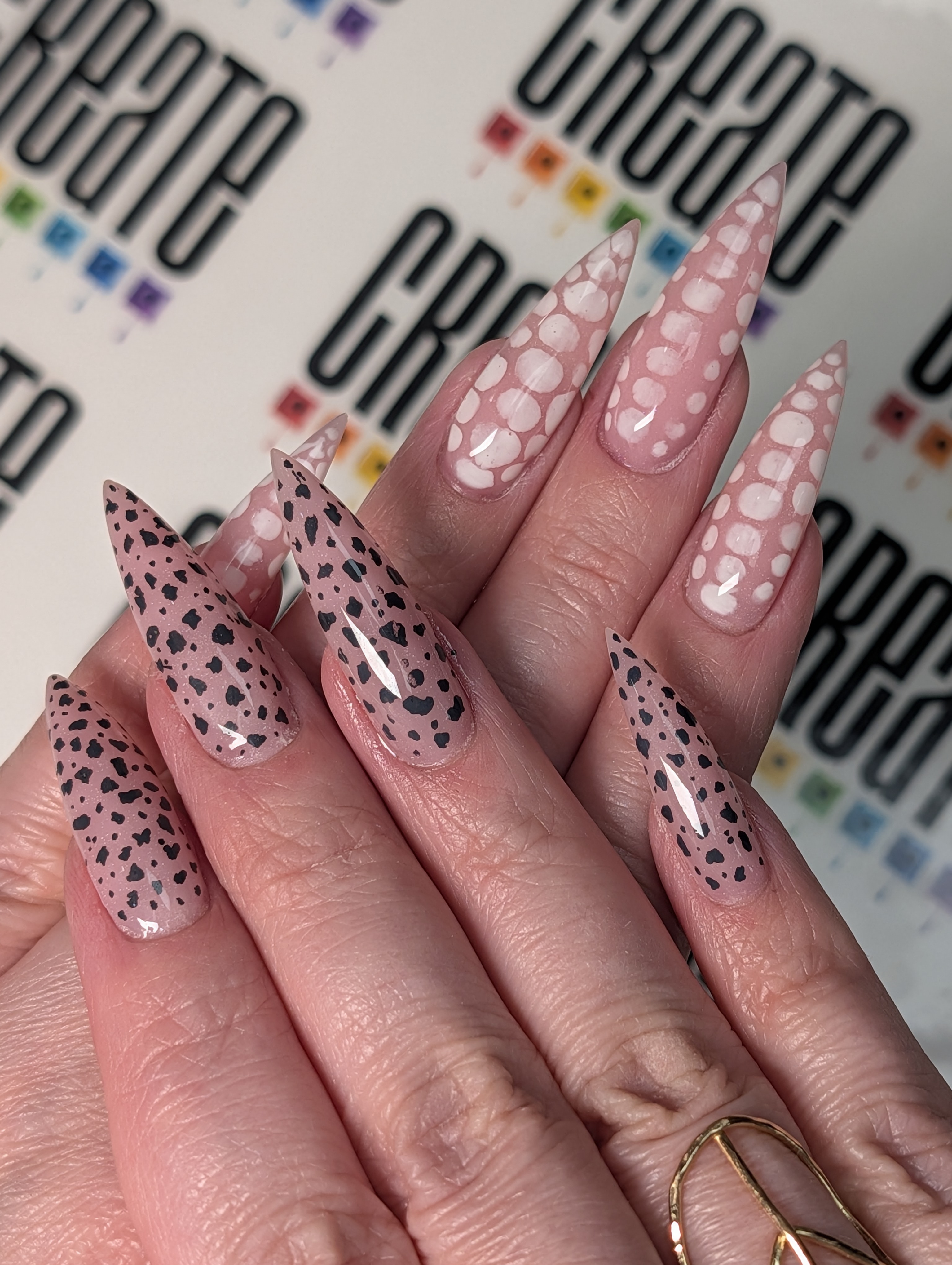 Long stilettos with hand painted designs.
